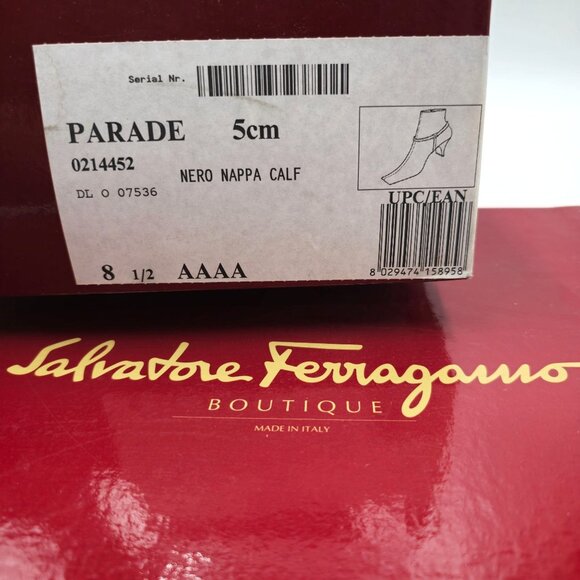 Ferragamo Italy Womens 8.5 4A Narrow Black Leather Dress Shoes Zip Ankle Boots - Picture 6 of 12